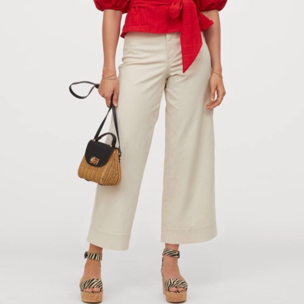 Light Beige High Waist Twill Pants